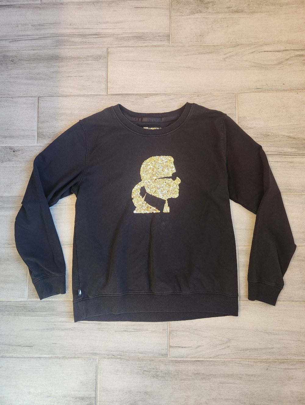 Karl Lagerfeld Sweatshirt M Black Cotton Blend Golden Sequins Embroidered KARL